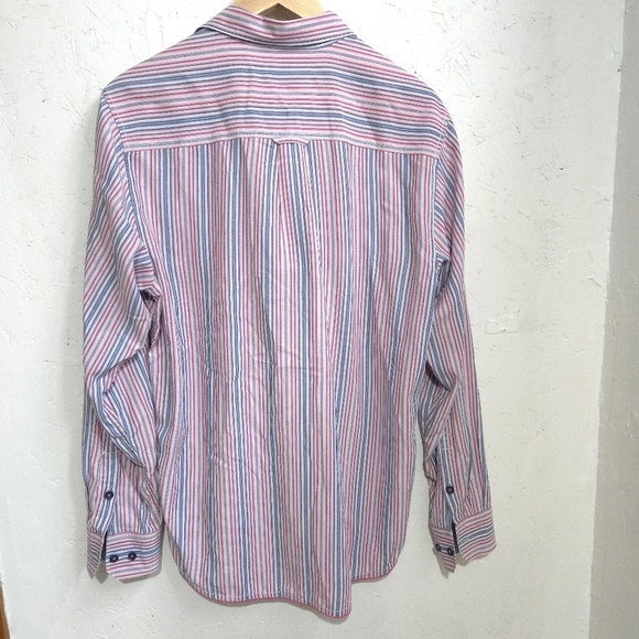 Tommy Bahama | Men's Striped Pink and Blue Button Down Shirt - Picture 8 of 10